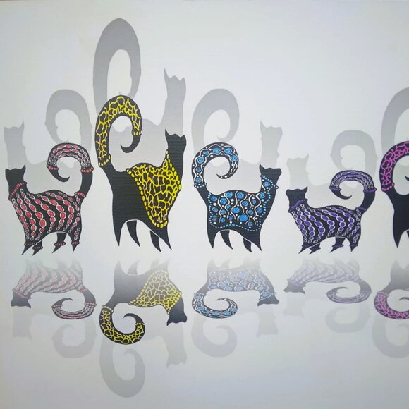 "Snobby Cats Line Dance" CATS, Cotton Giclee canvas wrap Limited Edition - Picture 3 of 10